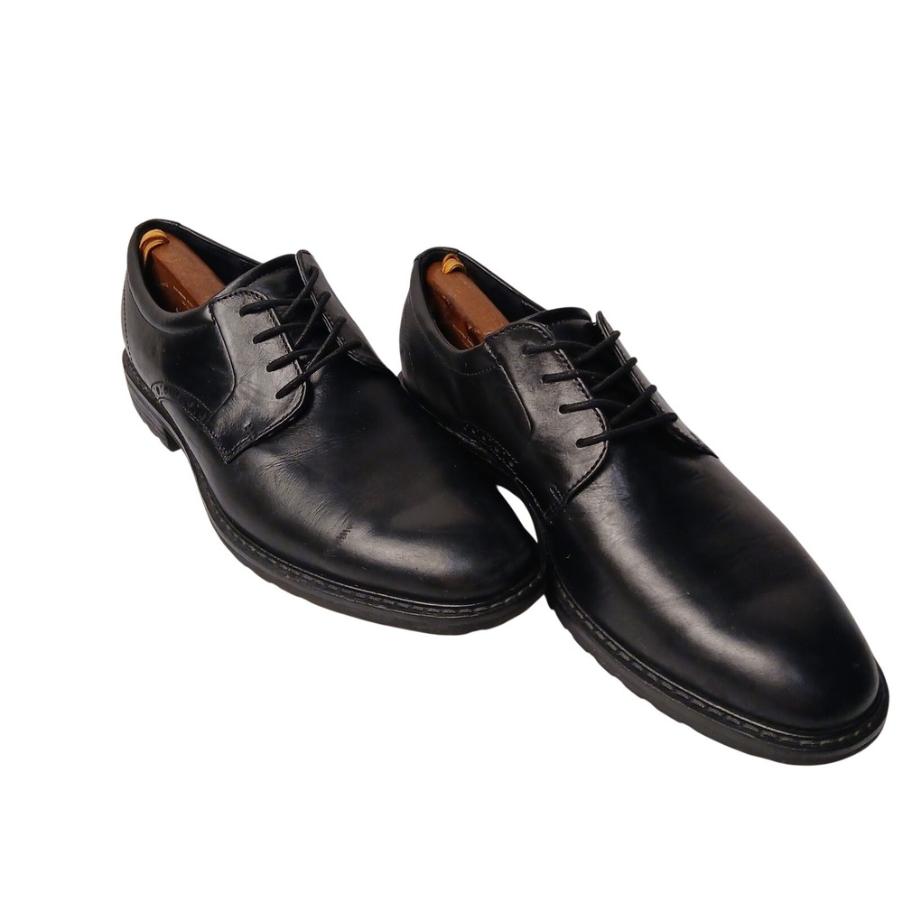 ECCO Men Black Leather Derby Dress Shoes Lug Sole Lace Up Brogue Detail RoundToe